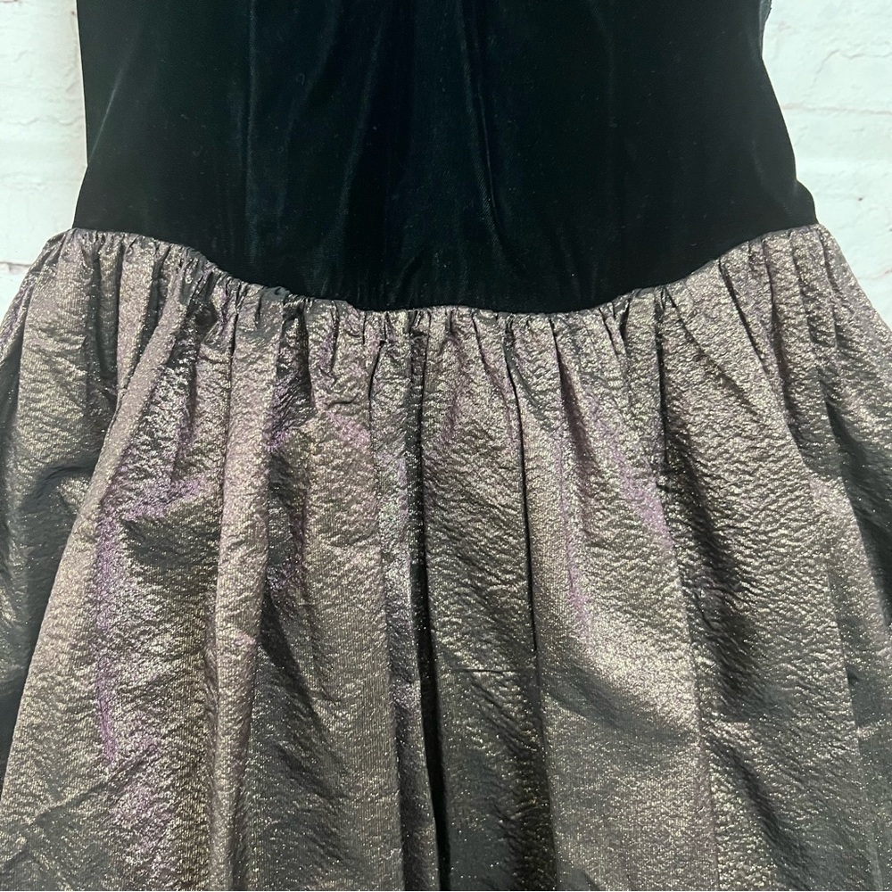 Vintage 1980’s Jessica McClintock Dress Size 6 Black Gold Velvet Metallic Full - Picture 10 of 14